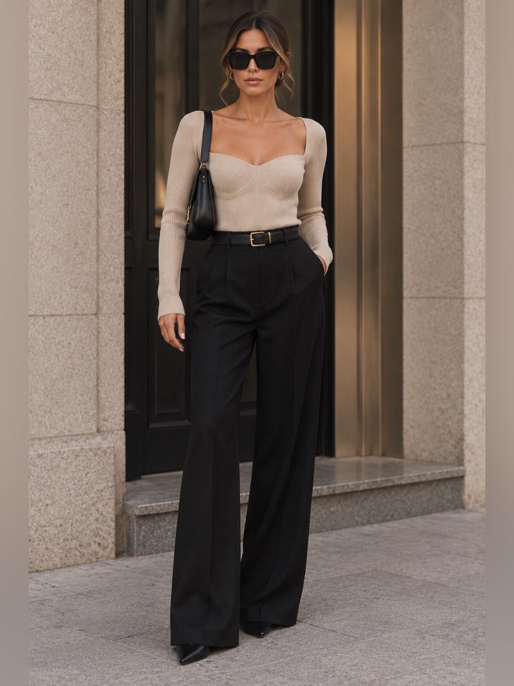 Astr ribbed sweater with sweetheart neckline